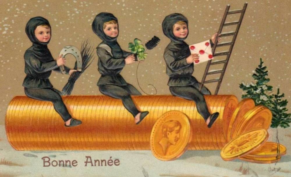 Bonne année 1910 avec des petits ramoneurs de carte postale.
CPA - Coll. Louis/Françoise Saugues